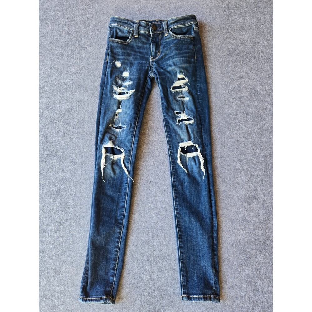 American Eagle Low Rise Jegging Jeans Women's Size 0 (25x28) Distressed Med Wash